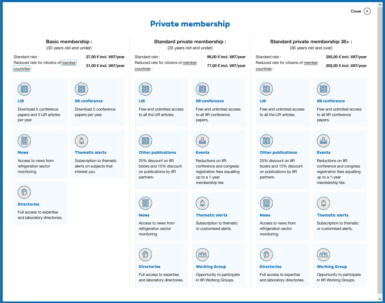 IIR services for private members according to the membership rate